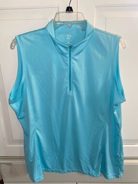 Blue Sleeveless Zip Mockneck Performance Top